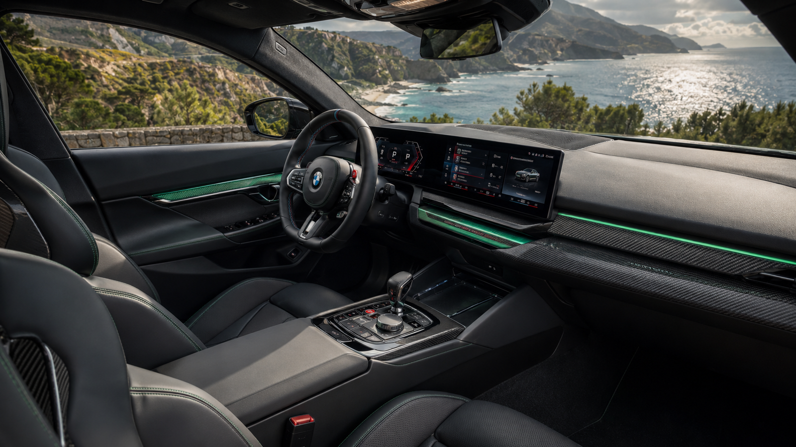 BMW M5 2026 interior with curved display and premium sports seats