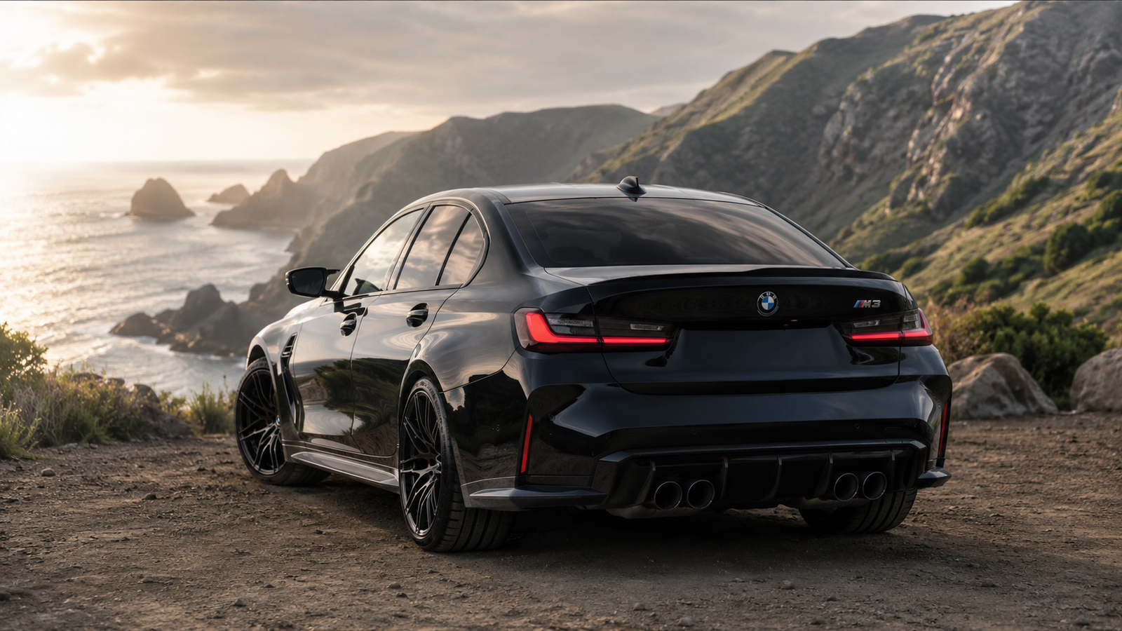 2026 BMW M3 back exterior on mountain road