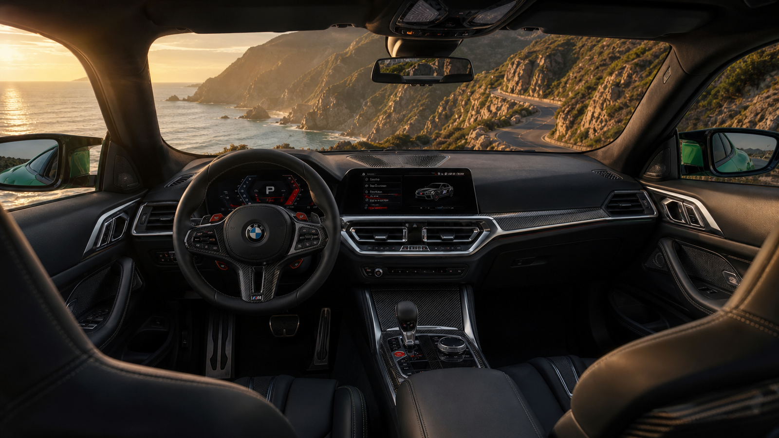 BMW M4 2026 interior with curved display and sport seats